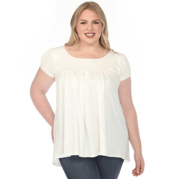 Plus Size White Mark Cap Sleeve Pleated Top - image 