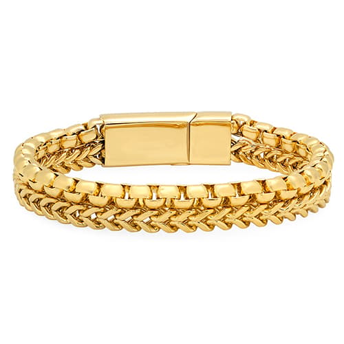 Mens 18kt. Gold Plated Double Layer Chain Bracelet - image 