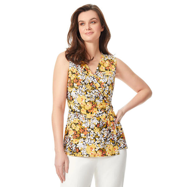 Womens Kasper Sleeveless Floral Buckle Wrap ITY Blouse - image 