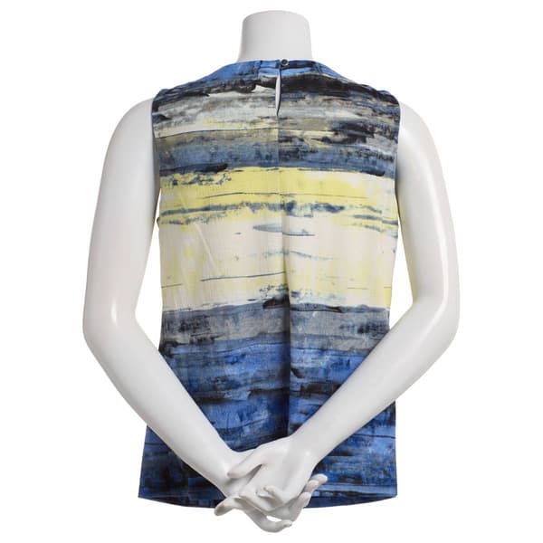 Womens Calvin Klein Abstract Sleeveless Pleat Neck Blouse