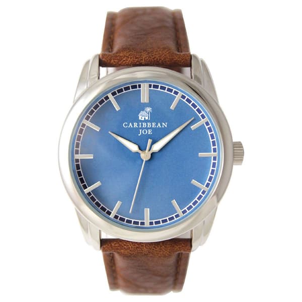 Mens Caribbean Joe Silver-Tone Brown Strap Watch - CJ7121SL - image 