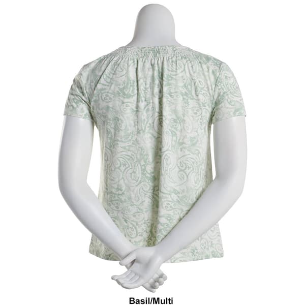 Petite Hasting & Smith Short Sleeve Leaf  Peasant Top