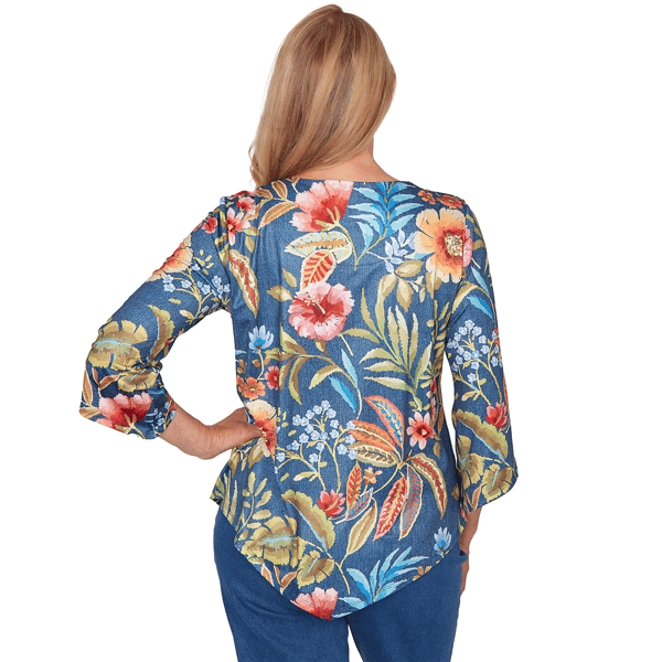 Petite Alfred Dunner Classics 3/4 Sleeve Garden Floral Blouse