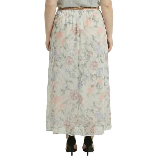 Plus Size NY Collection Floral Chiffon Belted Waist Maxi Skirt