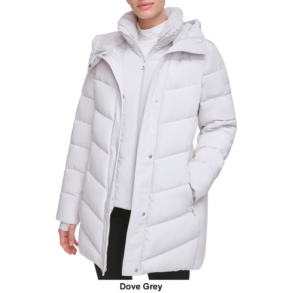 Womens Calvin Klein 3/4 Puffer Jacket w/Bib & Stretch Sides