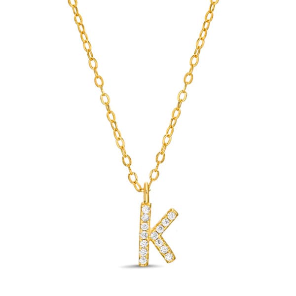 Sterling Silver Gold K Initial Cubic Zirconia Necklace - image 