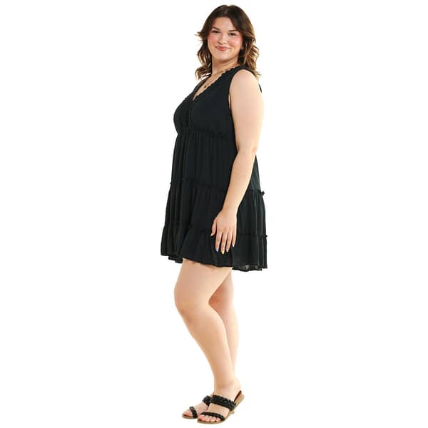 Juniors Plus No Comment Lace Neck Tiered Shift Dress