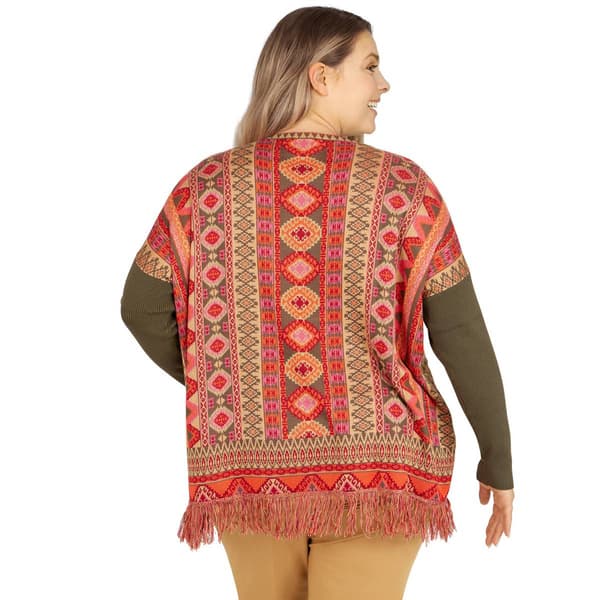 Petite Ruby Rd. Santa Fe Long Sleeve Sweater with Fringe Detail