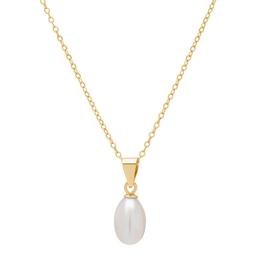 Gold over Sterling Silver Pearl Oval Pendant Necklace