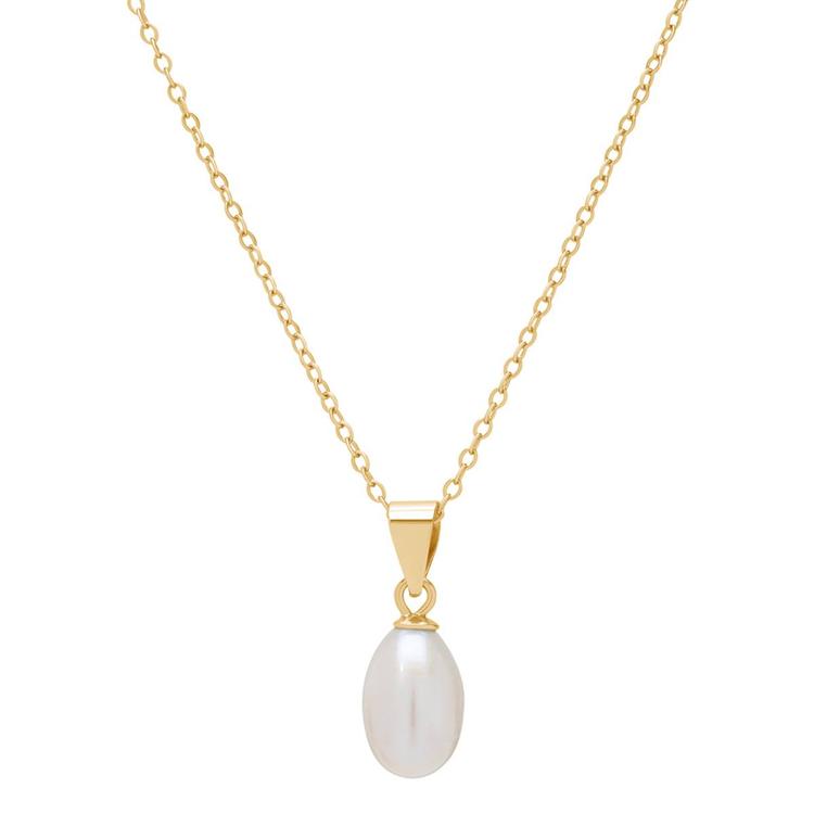 Gold over Sterling Silver Pearl Oval Pendant Necklace