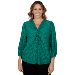 Plus Size Ruby Rd. Mysterious Romance Knot Front Floral Blouse