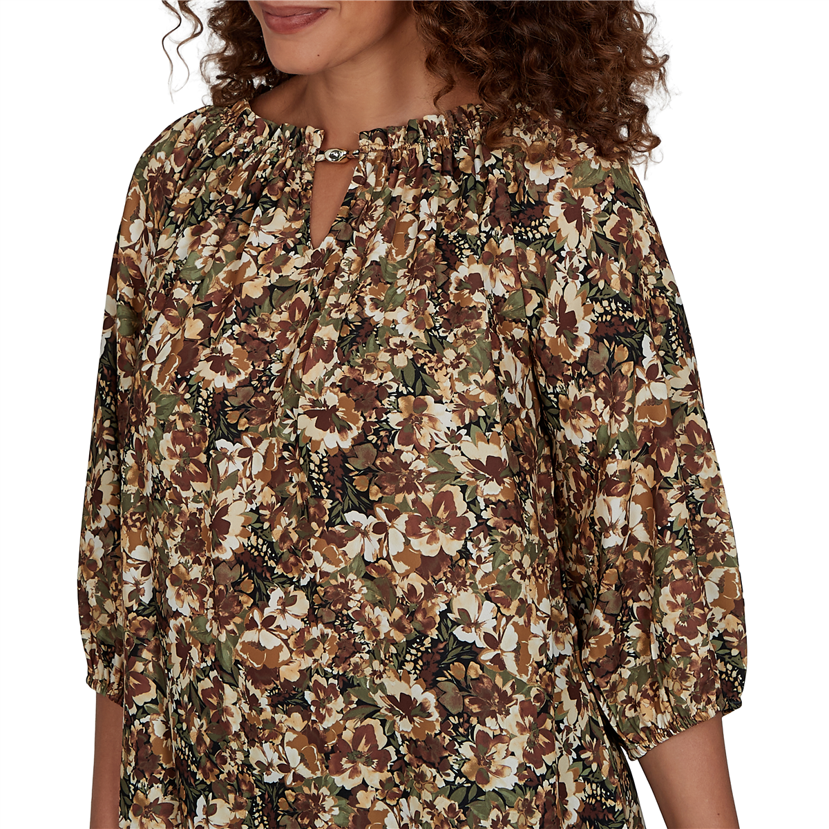 Petite Emaline La Vita Costiera 3/4 Sleeve Abstract Floral Blous