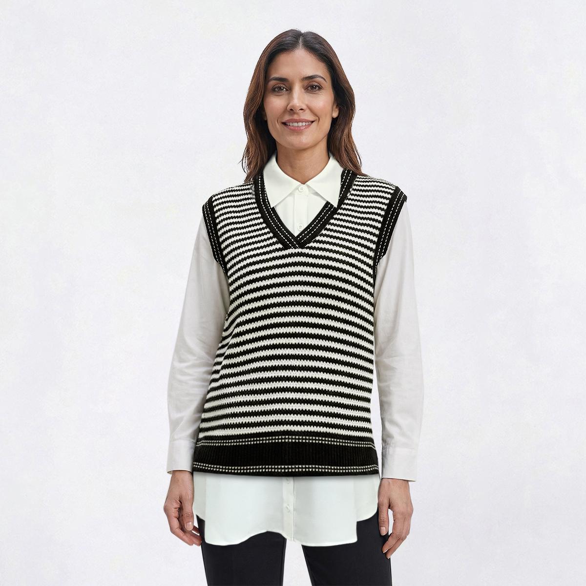 Womens Adrianna Papell V Neck Stripe Two in One Sweater Vest