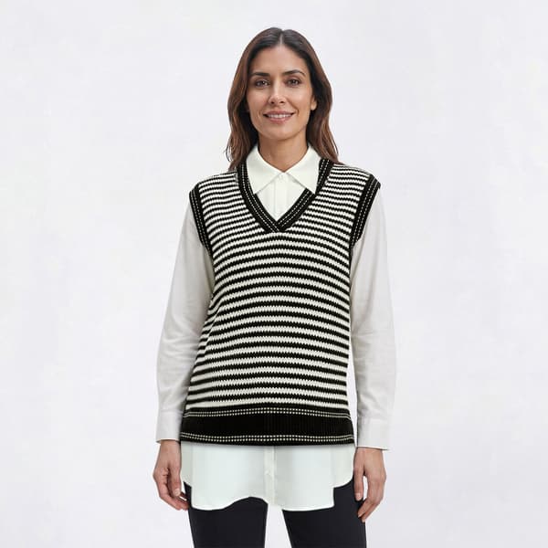Womens Adrianna Papell V Neck Stripe Two in One Sweater Vest - image 