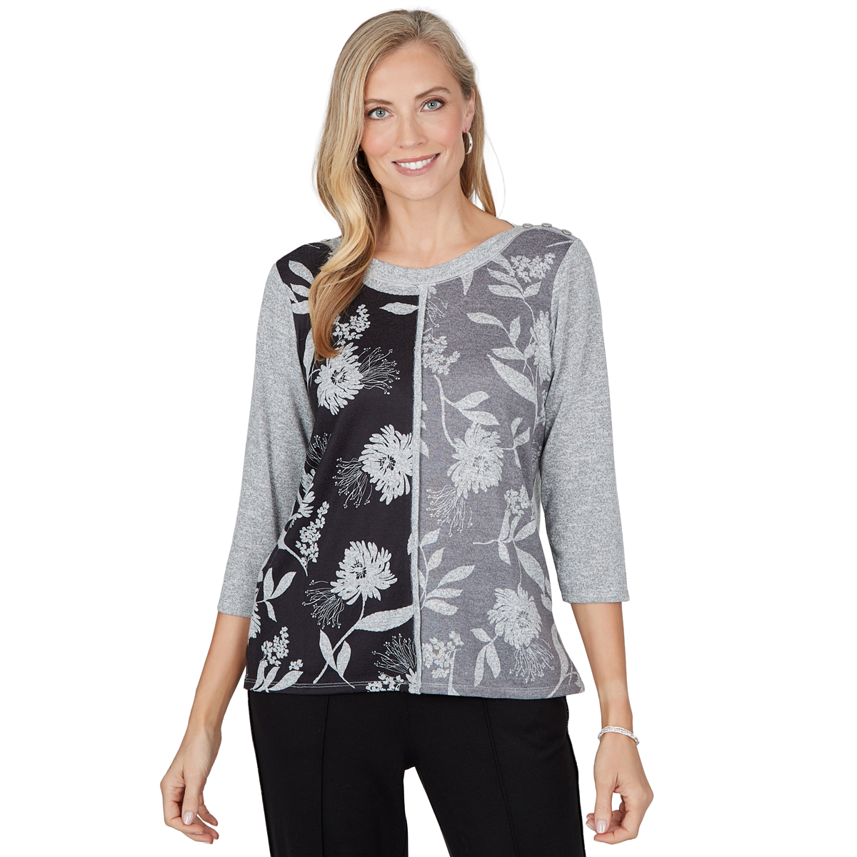 Petite Alfred Dunner Weekend Warrior Floral Knit Blouse
