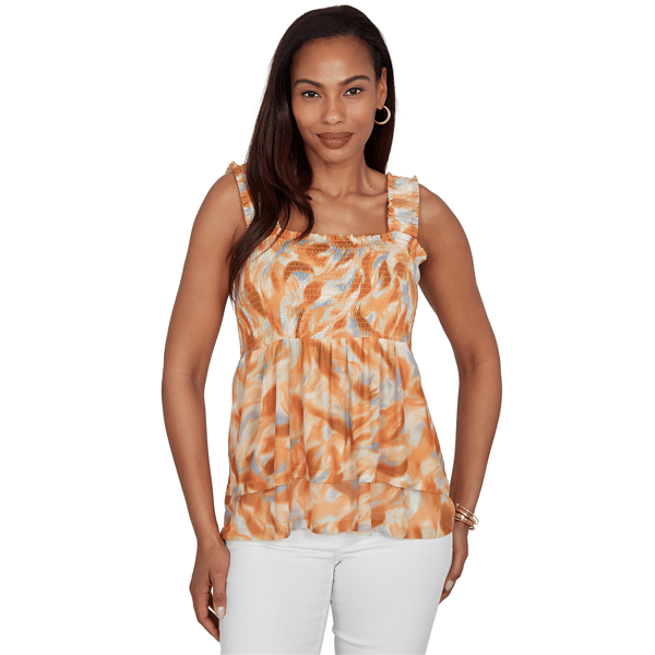 Petite Skyes the Limit Summer Spice Sleeveless Smocked Blouse