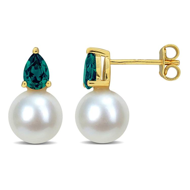 Gemstone Classics(tm) Freshwater Pearl & Alexandrite Stud Earrings