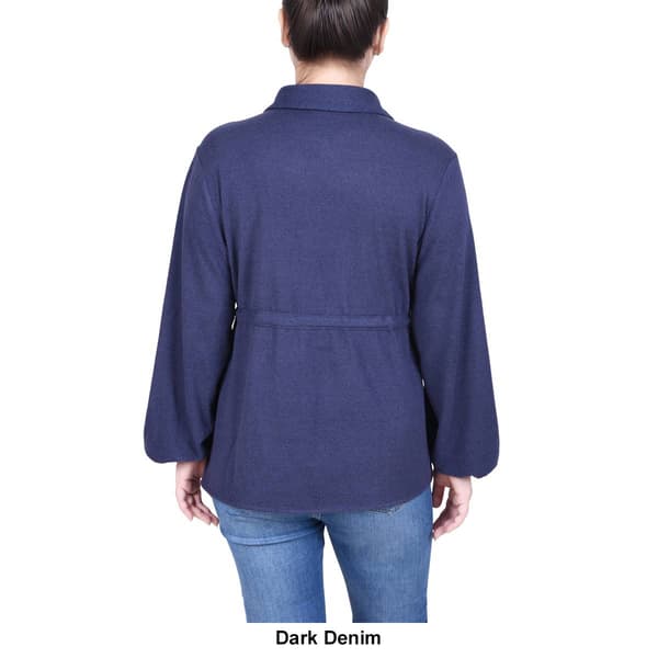 Womens NY Collection Long Sleeve Solid Tie Waist Flannel Top