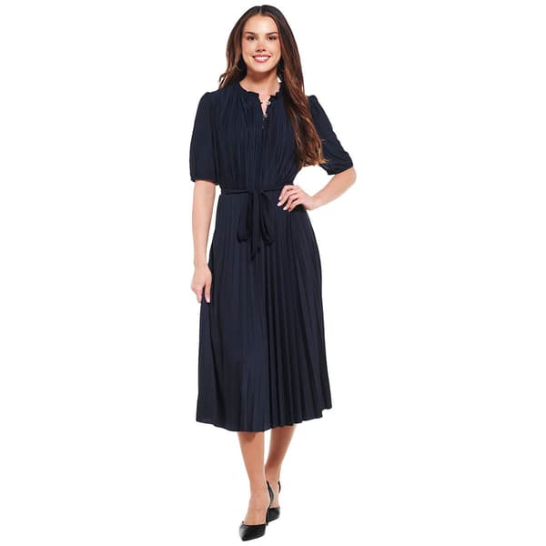 Womens Sharagano Short Sleeve Pleat ITY Midi Dress