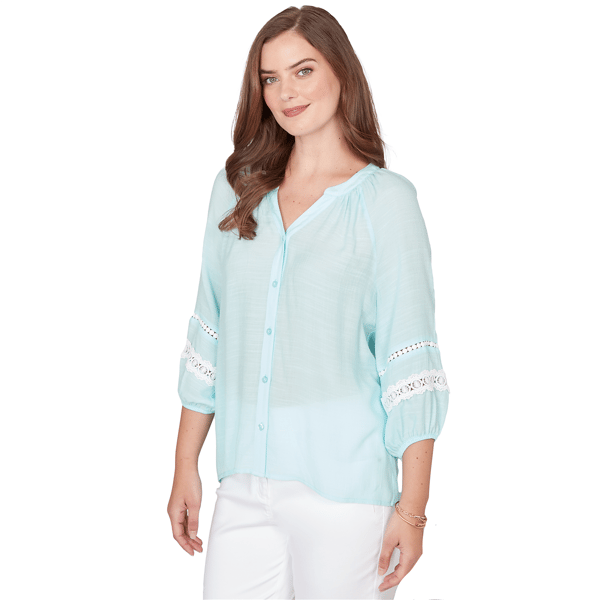 Petite Ruby Rd. Renaissance Romance 3/4 Sleeve Button Blouse
