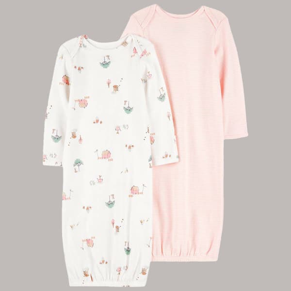 Baby Girl (Preemie-3M) Carters(R) 2pk. Homegrown & Striped Gowns - image 