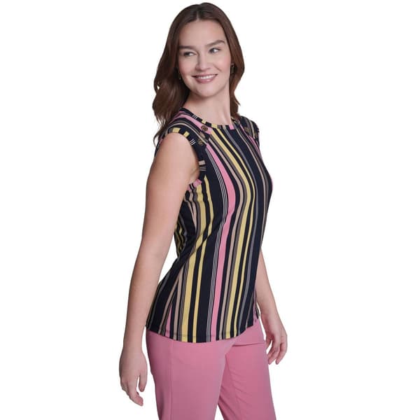Womens Tommy Hilfiger Cap Sleeve Shoulder Button Stripe Blouse