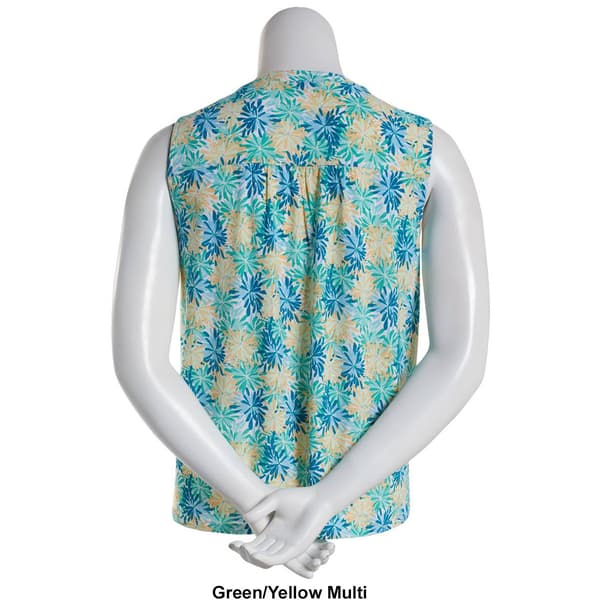 Plus Size Napa Valley Florida Keys Floral Pleat Sleeveless Henley