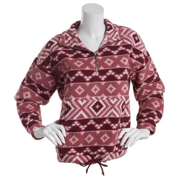 Plus Size Como Blu 1/2 Zip Mock Neck Tie Hem Aztec Sherpa Sweater - image 