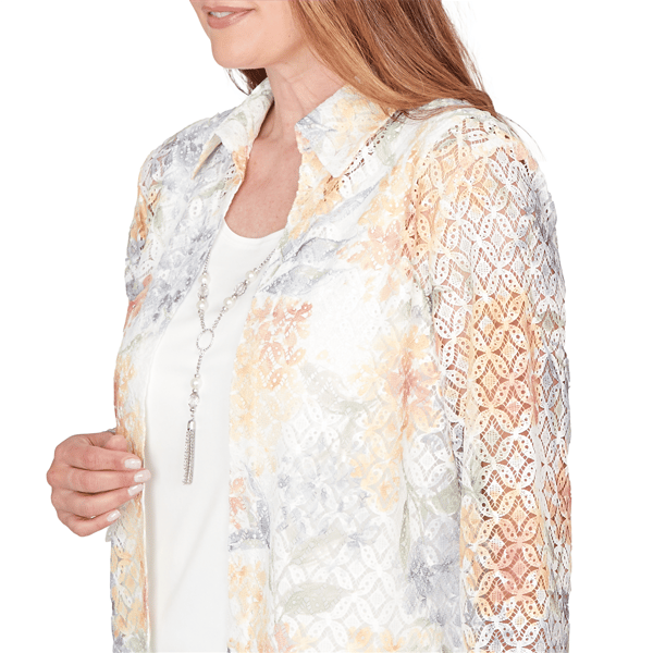 Womens Alfred Dunner Al Fresco Lace Floral Two In One Blouse