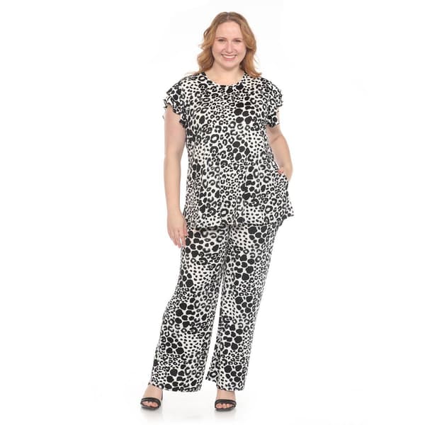 Plus Size White Mark Bold Leopard Print 2pc. Ruffle Sleeve Set