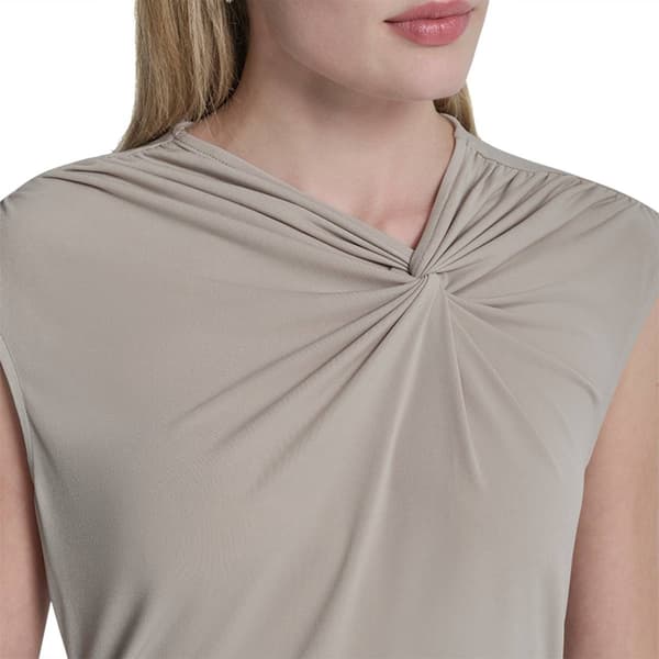 Womens DKNY Sleeveless Ruched Knot Front Solid Blouse