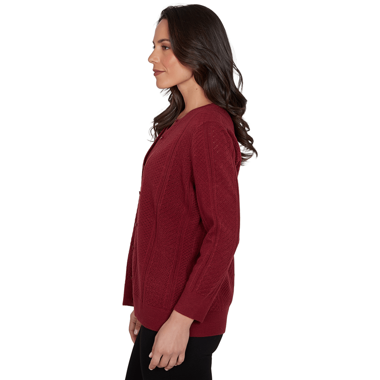 Womens Emaline Country Code 3/4 Sleeve Pointelle Cardigan