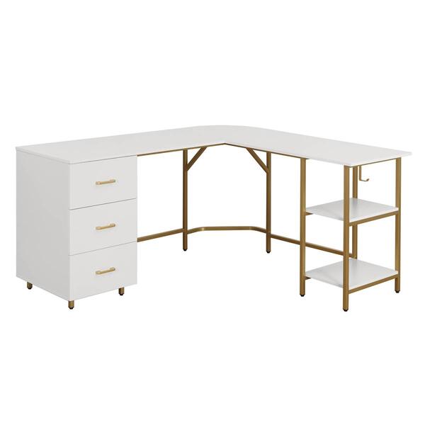Techni Mobili L-Shape Home Office Two-Tone Desk w/ Storage - image 