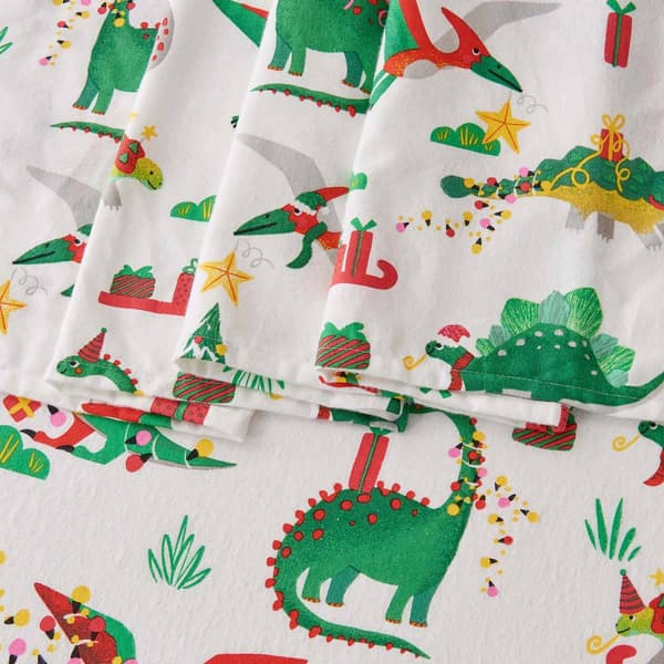 Freshfolds Cotton Christmas Dinosaur 4pc. Flannel Sheet Set
