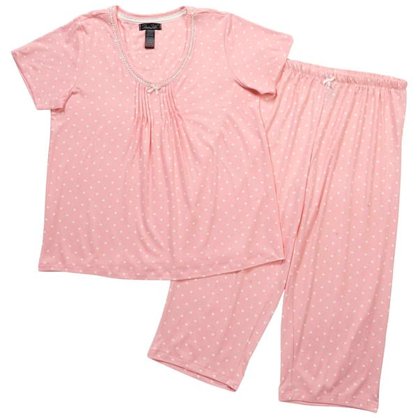 Womens René Rofé Short Sleeve Dot V-Neck Crop Pajama Set w/Lace - Boscov's