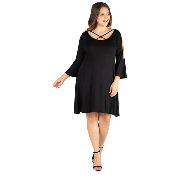 Plus Size 24/7 Comfort Apparel Cold Shoulder A-Line Dress - image 