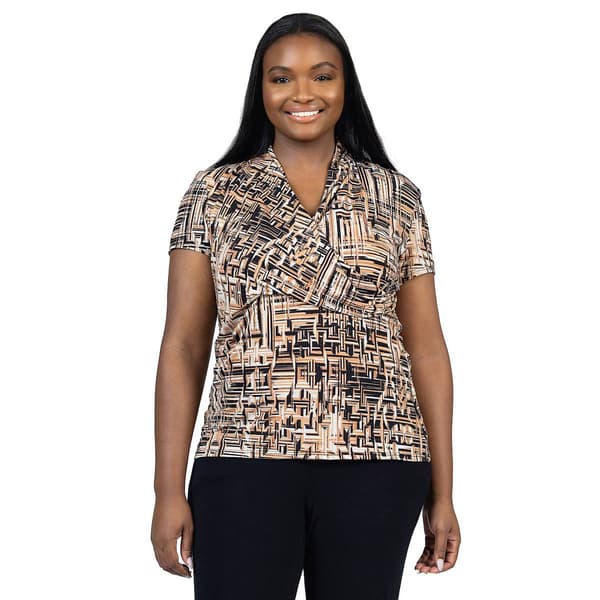 Plus Size 24/7 Comfort Apparel Geometric V-Neck Blouse - image 