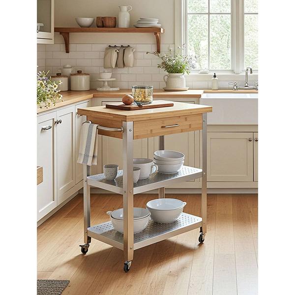 eccostyle™ Solid Bamboo & Stainless Steel Kitchen Cart w/Drawer