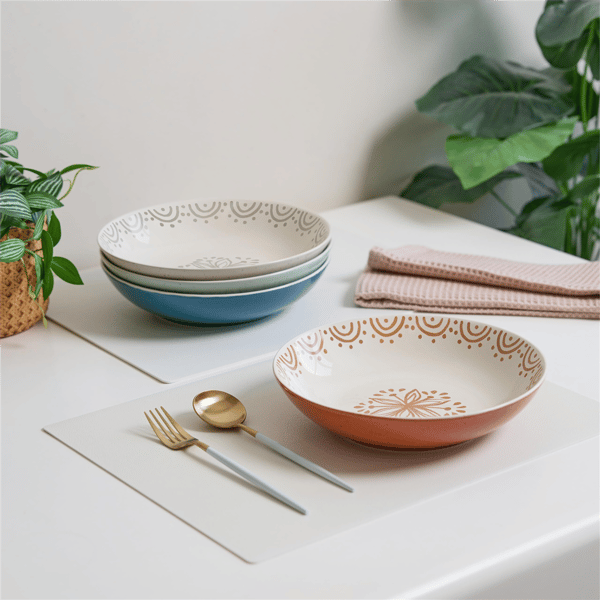 Sango Siterra Glazed Garden Speckled Floral Pasta Bowls -Set of 4