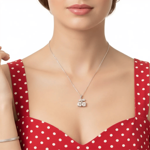 Saffron 1ctw. Moissanite Diamond Twin Cherry Pendant Necklace