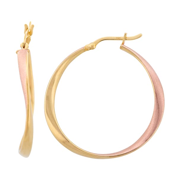 Forever New Two-Tone Rose 35x3mm Twist Hoop Earrings - image 