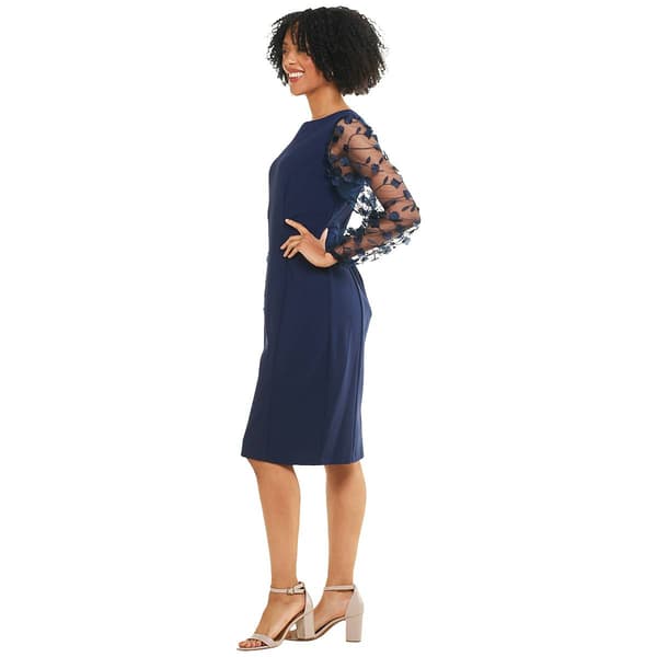 Womens Connected Apparel Sheer Sleeve Solid Sheath Dress