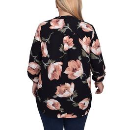 Plus Size NY Collection 3/4 Roll Sleeve Split Neck Floral Blouse