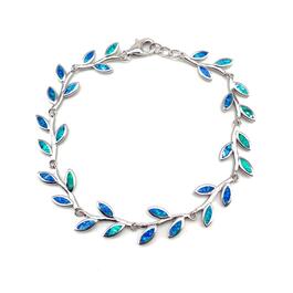 Sterling Silver Blue Opal Leaf Bracelet
