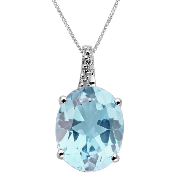 Gemminded 10x8 Oval Aquamarine & 0.005ctw. Diamond Pendant