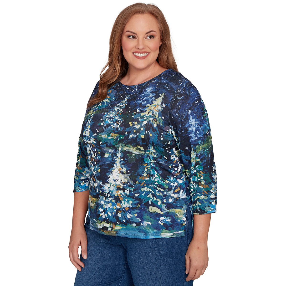 Plus Size Alfred Dunner Classics Starry Christmas Tree Scene Tee