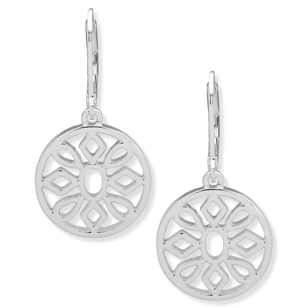 Nine West Silver-Tone Open Flower Work Leverback Drop Earrings - image 