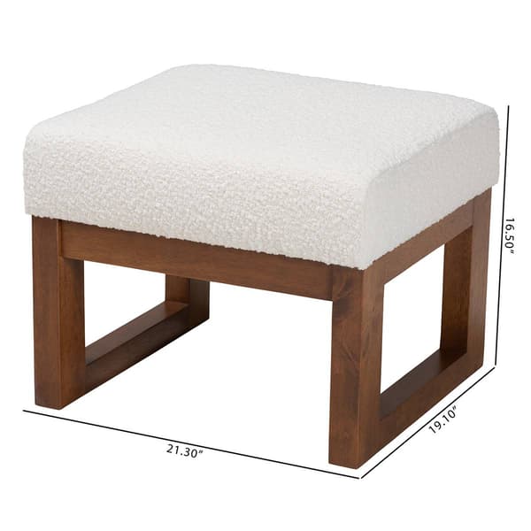 Baxton Studio Yashiya Off-White Boucle Wood Ottoman Footstool