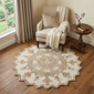 HomeRoots Round Tan Retro Modern Medallion Area Rug - image 1