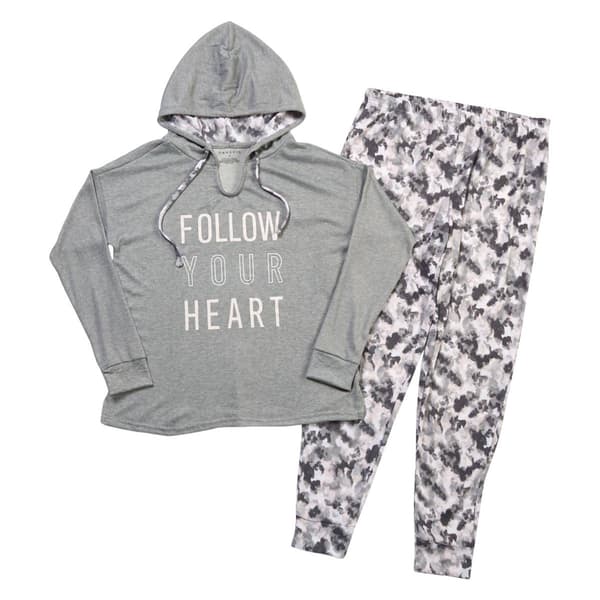 Womens Danskin Hooded Hacci Follow Your Heart Joggers Pajama Set - image 